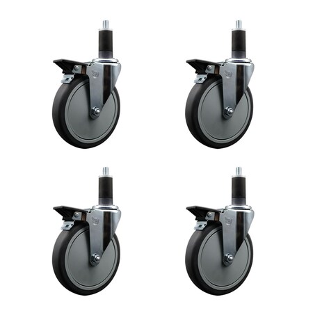 Service Caster 6'' Thermoplastic Rubber Swivel 1-1/4'' Expanding Stem Caster Set with Brake, 4PK SCC-EX20S614-TPRB-PLB-114-4